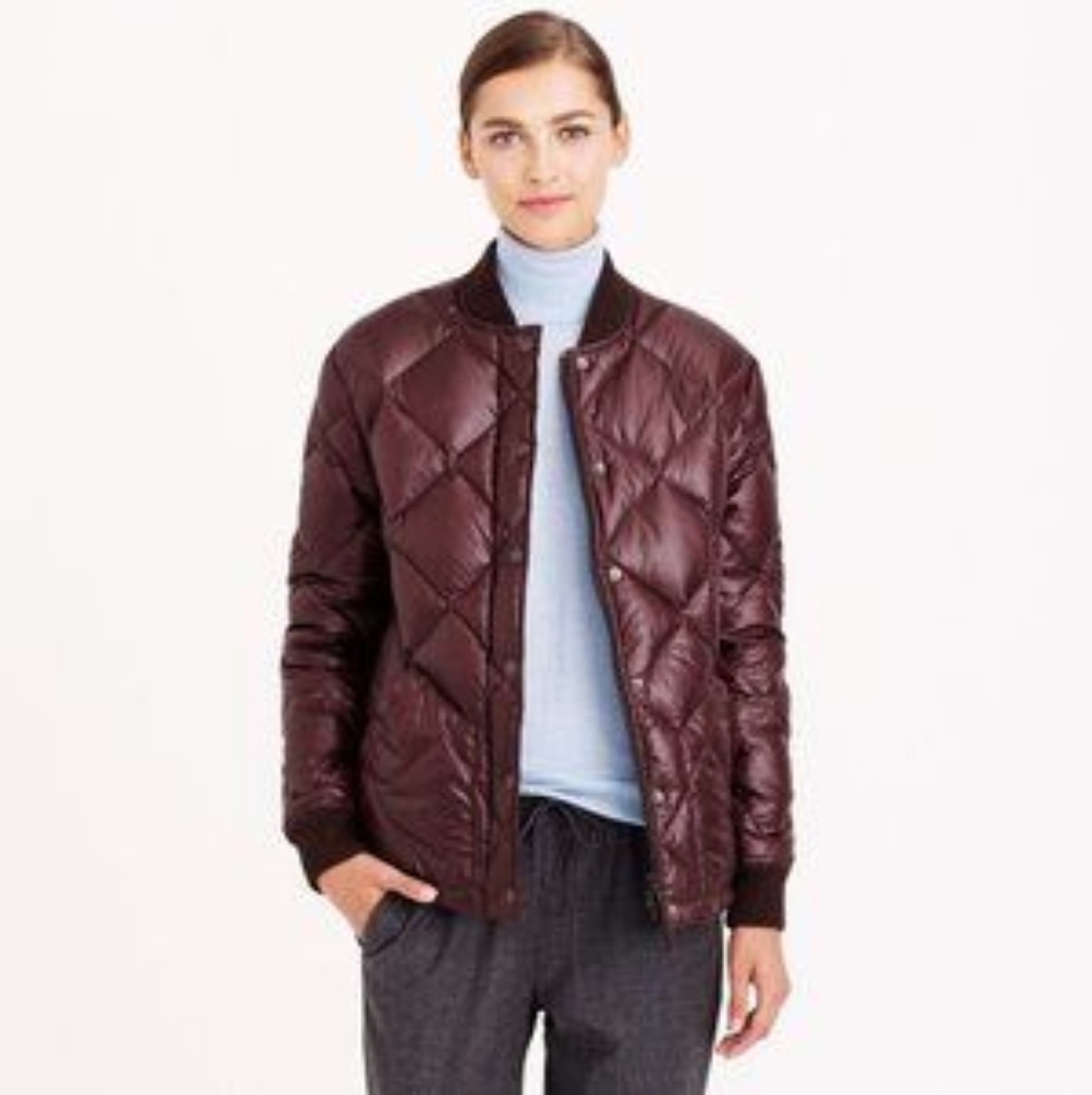 J Crew Collection Shiny  Maroon Puffer Bomber Jacket